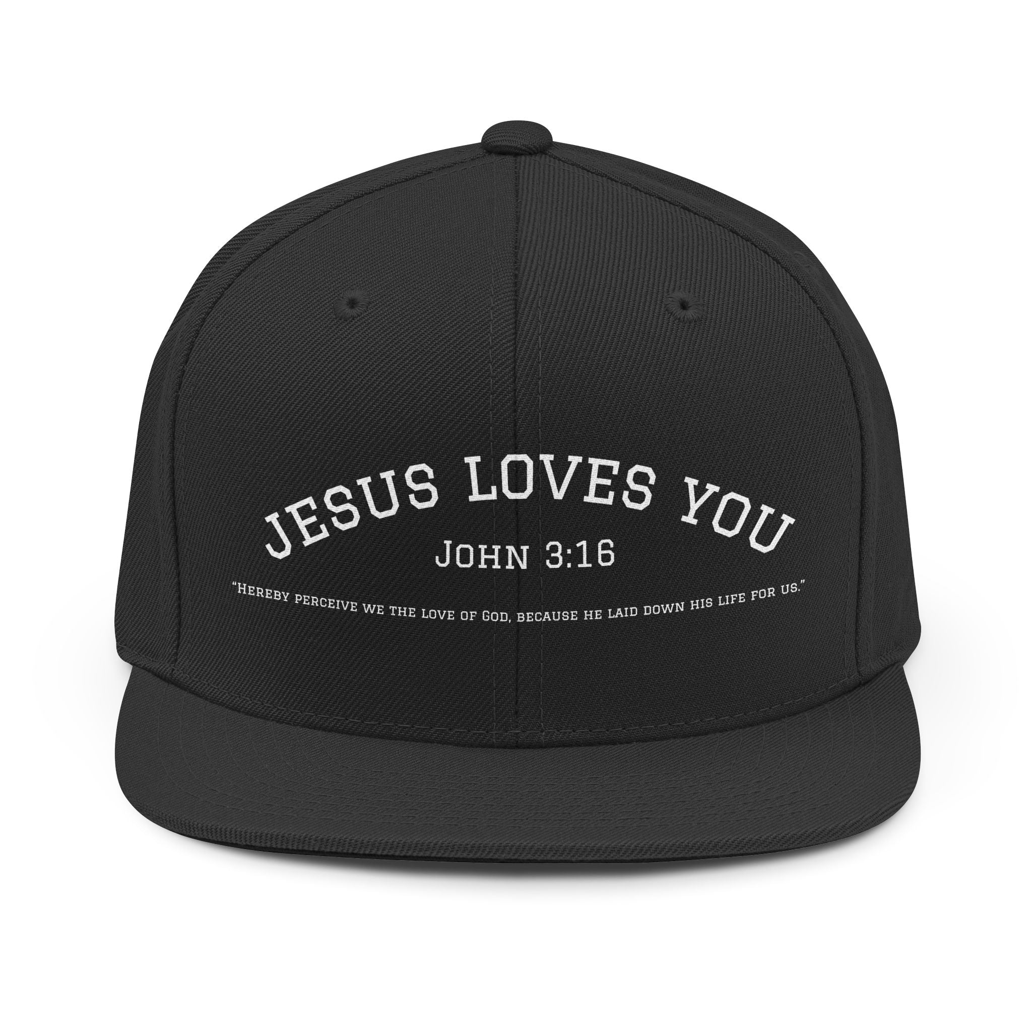 Jesus Loves You Snapback Hat — John 3:16 Embroidered Christian Baseball Cap